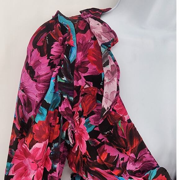 For Love & Lemons Scarlett Floral Ruffle Crop Top Pink Multi XS - Picture 7 of 11